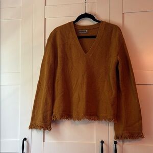Brown V-Neck Sweater with Fringe from Anthropologie size small EUC